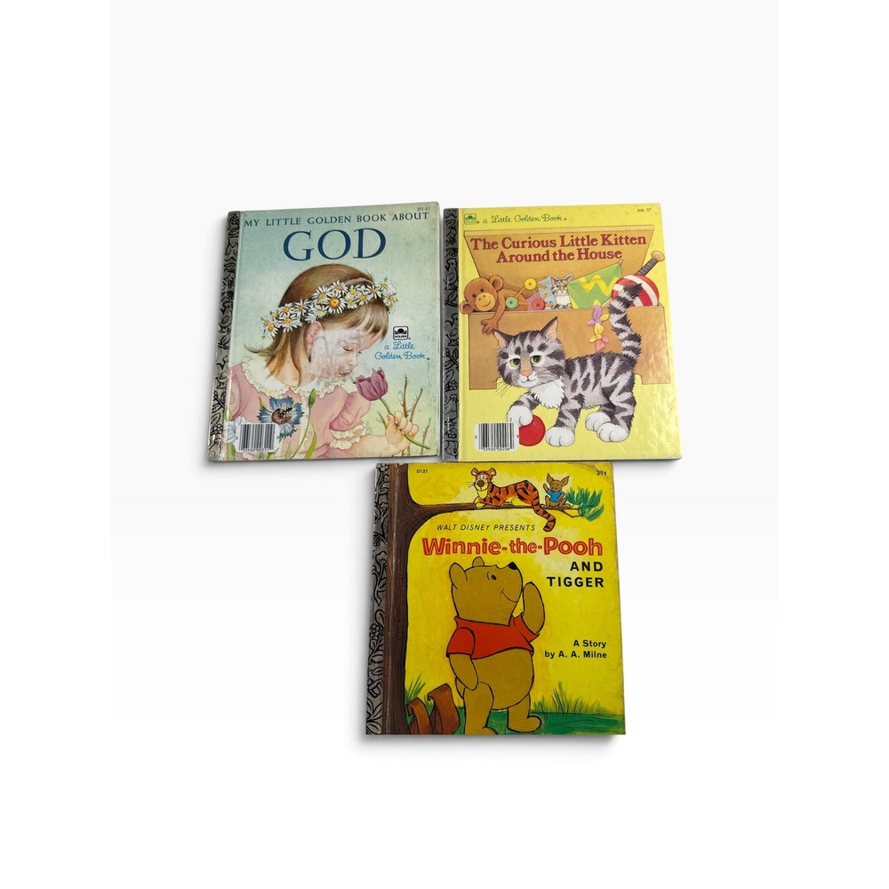 Vintage Little Golden Books Lot of 3 Winnie the Pooh God Curious Kitten 70s 80s